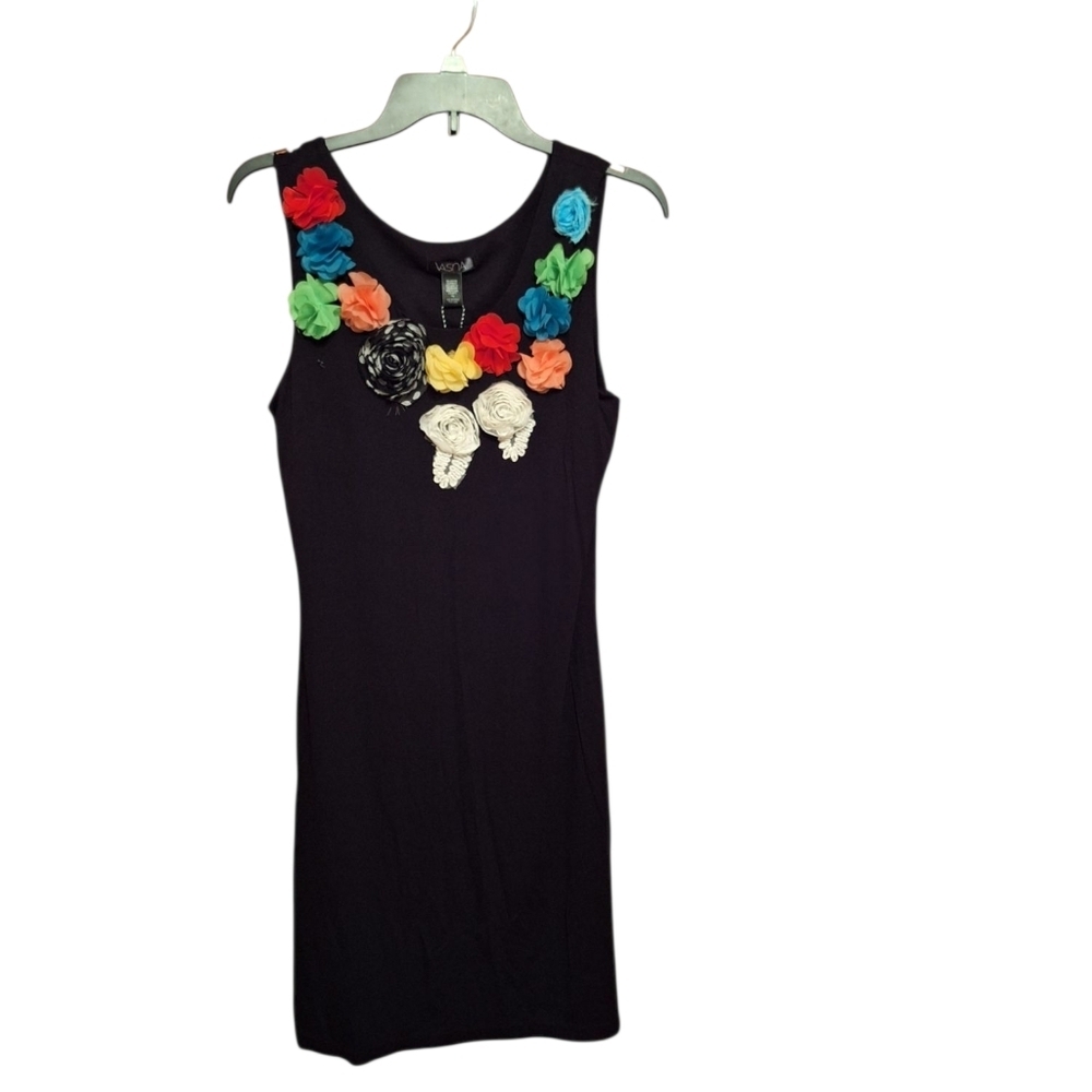 Boutique Brand Designer Black Dress w/ Large Colorful Flowers PM NWT VASNA boho